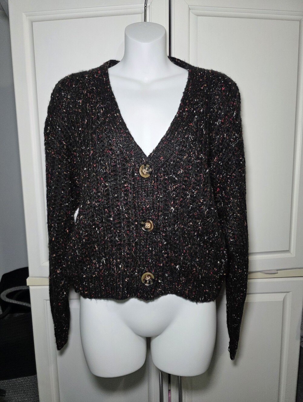 Cotton On Charcoal/Black Flecked Button-Front Cardigan